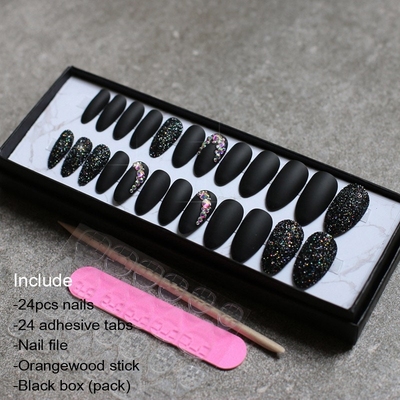Black Matte glitter art nails box Match press on nails Burgu