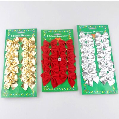 12pcs Christmas Bows Hanging Decorations Gold Silver Red