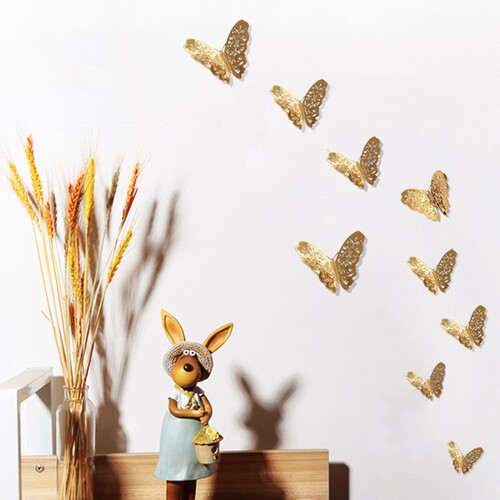 12pcs / lot 3D Gold and Silver Butterfly Wall Decals Home Ar