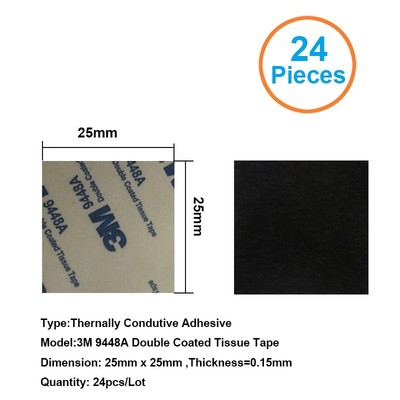 24pcs 3M9448A 25x25x0.15mm Double Coated Tissue Tape Thermal