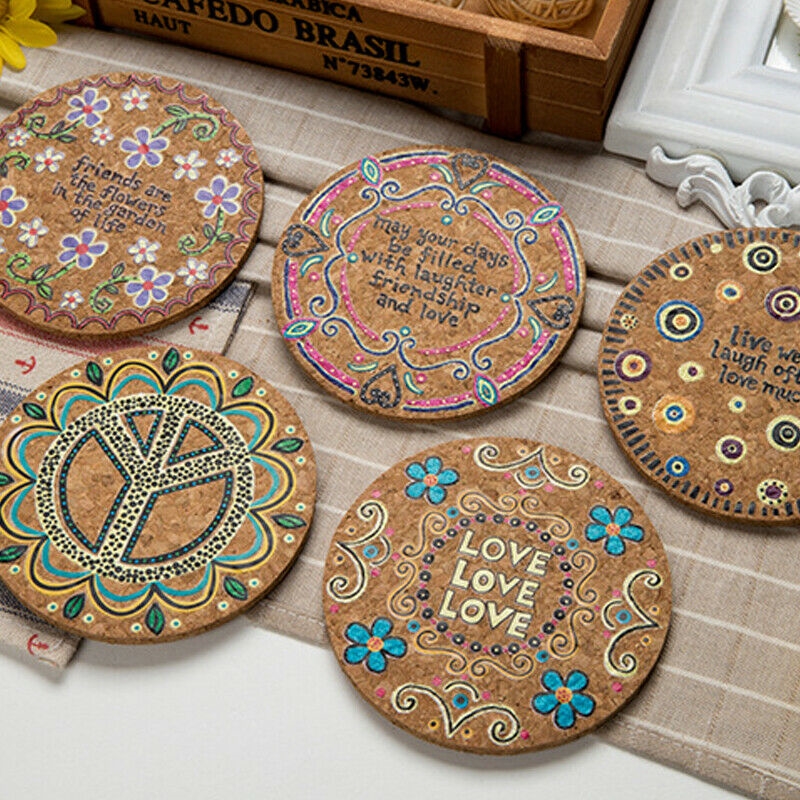 K 4X Color Round Cork Coaster Coffee Drink Tea  Mat Placemat