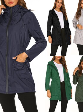 Women's Long Hooded Raincoat Poncho Waterproof Impermeab