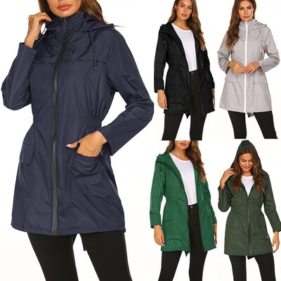 Women's Long Hooded Raincoat Poncho Waterproof Impermeab