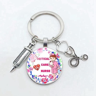 Latest Home Stethoscope Nurse Syringe Picture Keychain 25mm