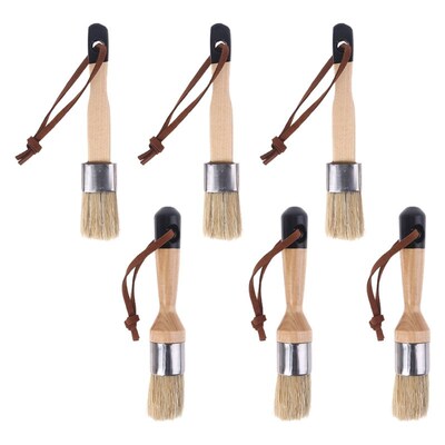 6 Pcs Round Chalk Paint Wax Brush Ergonomic Wood Handle Natu