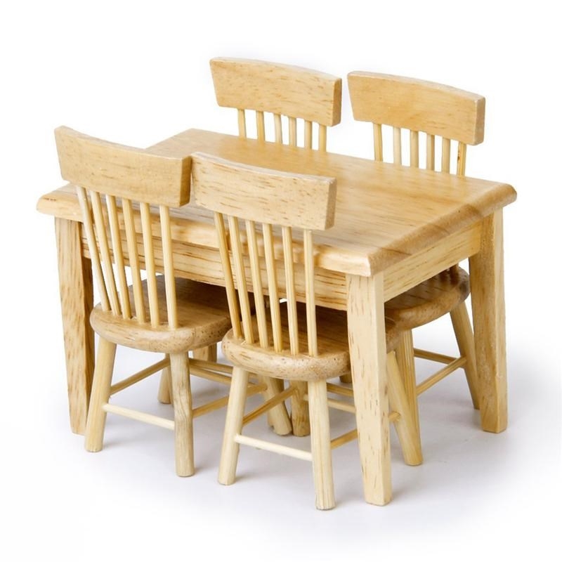 *5pcs/set 1/12 Dollhouse Miniature Dining Table Chair Wooden