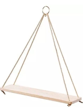 1pc Wood Hanging Rope Swing Floating Shelves Flower Pot