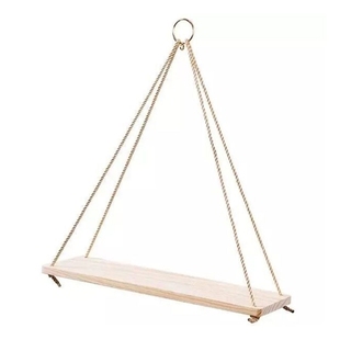 1pc Wood Hanging Rope Swing Floating Shelves Flower Pot