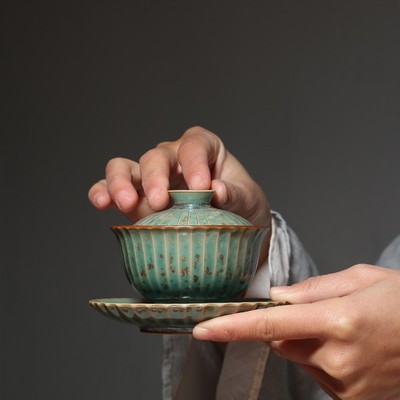 100ml Green Glaze Kiln Change Gaiwan Vintage Ceramic Kung Fu