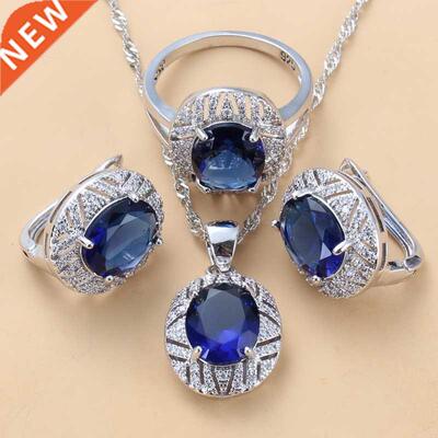 Bridl Costume Big Jewelry Sets With Nturl CZ Blue 925 Mr