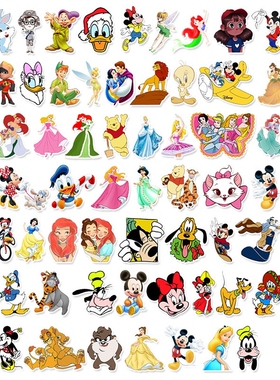 Disney 56pcs Princess Mickey Minnie Cartoon Stickers Skateb