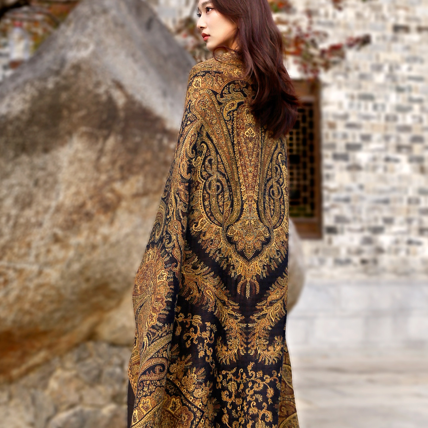 民族风复古加厚羊毛大披肩披毯