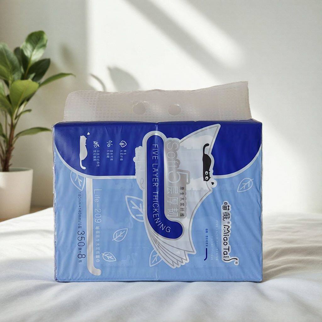 喵薇原生木浆5层加厚抽纸8包面巾