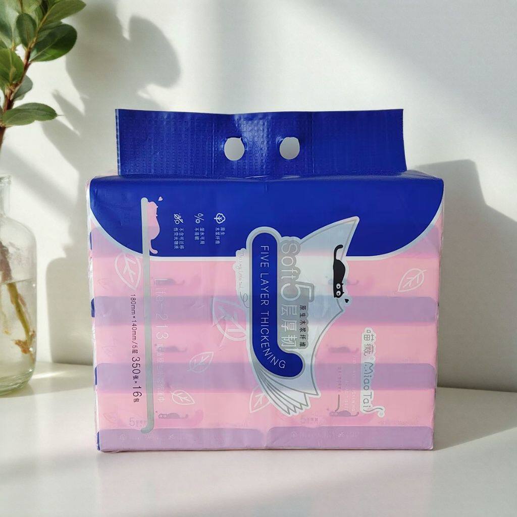 喵薇原生木浆5层加厚面巾纸16包