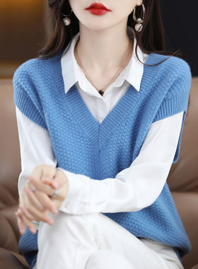 马甲女春秋季外穿V领新款女士羊毛毛衣针织外搭女式背心坎肩