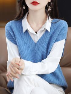马甲女春秋季外穿V领新款女士羊毛毛衣针织外搭女式背心坎肩