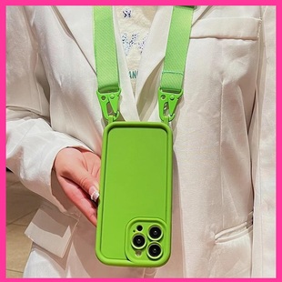 11小众8xs潮流12max保护套7se防摔xr 简约纯色斜挎挂绳适用iphone16手机壳15promax苹果14plus宽绳绿13pro时尚