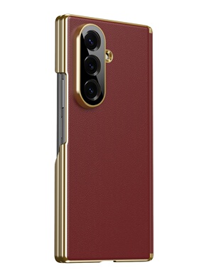 简约商务手机壳适用三星Z fold7奢华Galalxy6红色奢华超薄皮套zd5纯色电镀精孔镜头折叠屏4全包防摔W26保护套