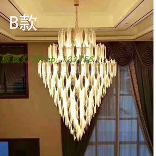 楼大吊灯客厅酒店大型别墅水晶灯具轻奢楼中楼中空楼梯长吊灯 复式