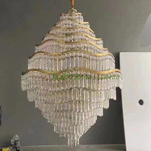 复古灯复式 楼餐厅卧室吊灯 轻奢玻璃水晶楼梯灯客厅吊灯美式 法式