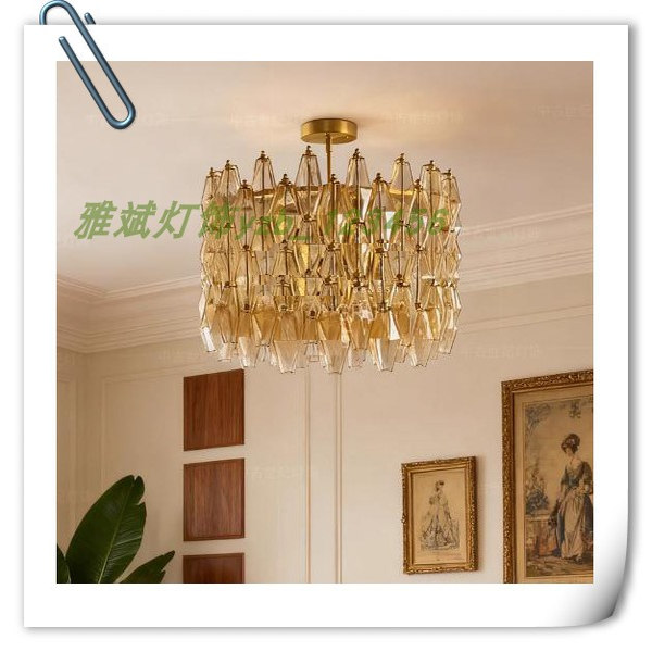法式Murano穆拉诺吊灯中古风复古别墅客厅餐厅卧室手工琥珀玻璃灯