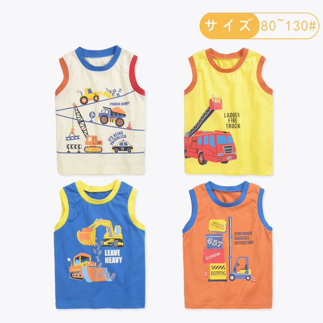 日本外贸原单千趣男童夏季纯棉无袖背心夏装上衣 110-120