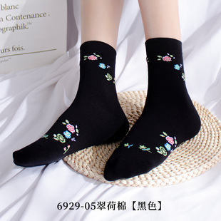 【妈妈袜】袜子女中筒松口袜中老年秋冬季纯色棉袜保暖黑色中筒