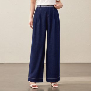 【复古方格织带慵懒宽松直筒裤子】纤莉秀大码女装胖mm2025秋新款