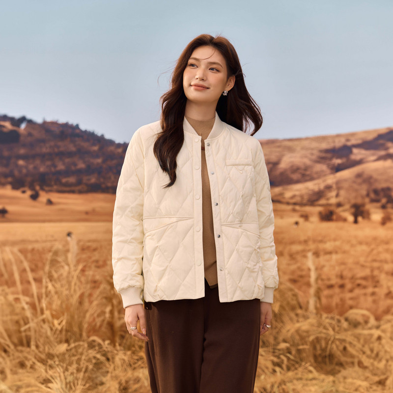 【轻薄菱格羽绒服】鸭绒保暖外套纤莉秀大码女装胖mm2025冬新款