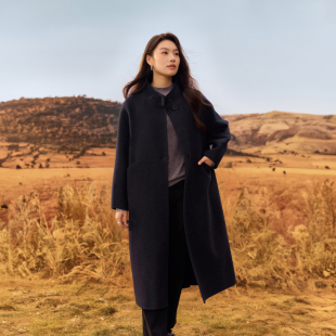 韩系气质双面毛呢外套 大衣胖mm冬装 纤莉秀大码 中长款 新款 女装