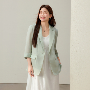 西裝 外套纖莉秀大碼 月光琉璃 女裝 胖mm夏新款 老錢風(fēng)清透蕾絲袖