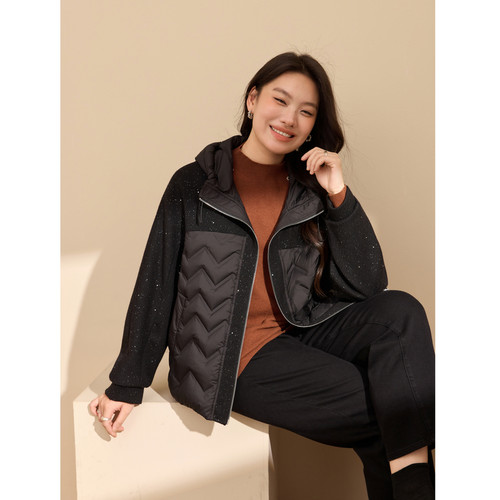 纤莉秀女装亮片针织拼接羽绒服