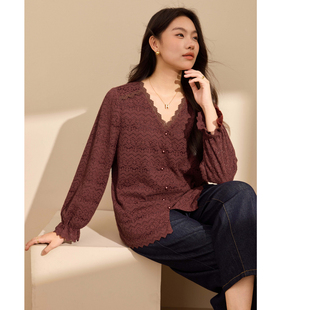 优雅别致上衣胖mm秋装 女装 纤莉秀大码 新款 复古洋气精美蕾丝衫