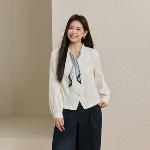 【丝巾领口设计感衬衫】纤莉秀大码女装洋气法式上衣胖mm春装新款