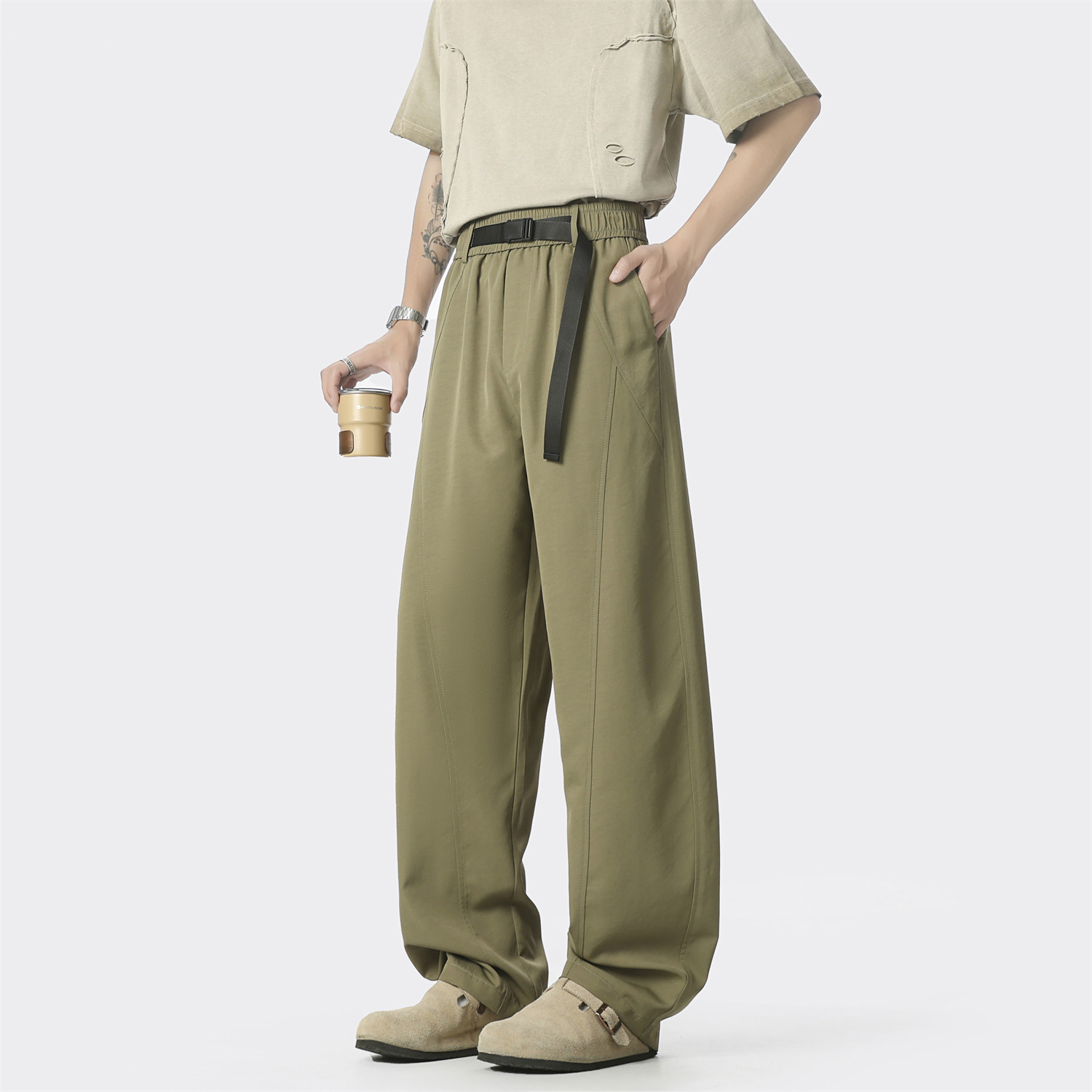 户外冰丝冲锋裤子男款夏季薄款腰带卡扣速干运动裤直筒休闲工装裤