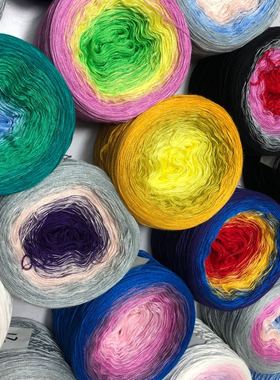 有机蕾丝棉混股蛋糕卷 丝光牛奶棉线长段染妖精线 披肩钩针棒包邮