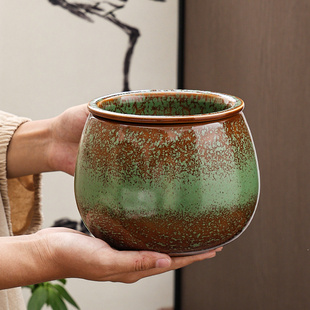 窑变陶瓷茶渣缸带过滤茶水桶桌面茶台废水桶水盂茶洗茶道茶具配件