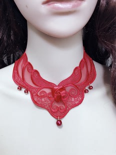 包邮欧美新娘蕾丝项链宴会敬酒礼服配饰品复古玫瑰锁骨项饰红黑粉