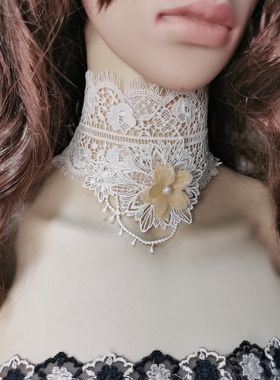 2024原创新款韩版加宽脖带颈纹疤痕遮盖项链女饰品米黄色