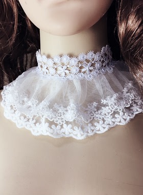 哥特蕾丝假领手工白玫瑰颈饰短链