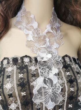 日系软款刺绣精致花边披肩银灰色百搭优雅气质领边装饰长款假领子