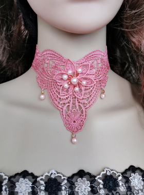 蕾丝立体花朵多色钉珠项链新品