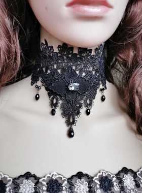 欧美韩日加宽黑色镶钻水滴颈围