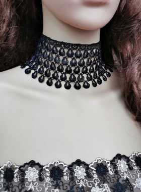 欧美复古加宽水滴黑色颈链包邮