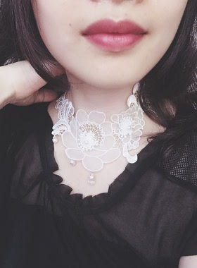 包邮新品女假领蕾丝薄珍珠项链