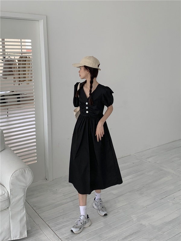 Real price ~ New Korean chic high waist slim medium length shirt skirt waist dress
