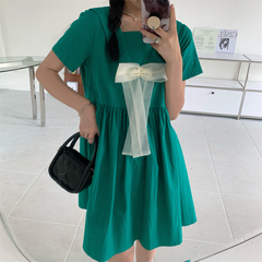 Real price ~ 2021 new cute and sweet girlish mid long bow dress