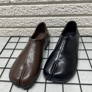 处理韩版 一脚蹬小皮鞋 复古平底分趾猪蹄单鞋 马蹄猪脚鞋 女春季 断码