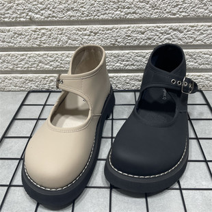 子 女英伦风真皮圆头皮带扣复古浅口单鞋 断码 清仓头层牛皮玛丽珍鞋