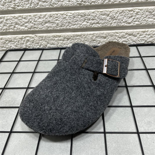 处理包头毛毛半拖鞋 一脚蹬休闲勃肯鞋 女冬季 加绒保暖棉鞋 新款 断码